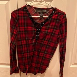 red flannel with crosses and ties